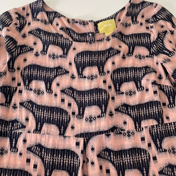 Anthropologie Maeve Zola Bear Print Shift Dress 6 - Picture 4 of 9